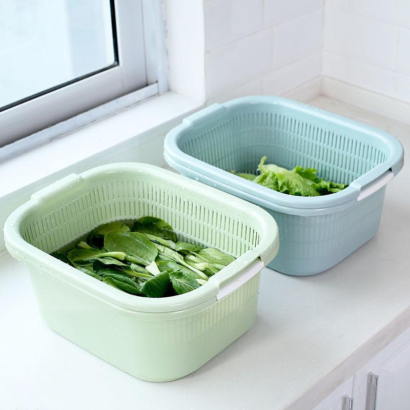 Double Layered Vegetable Washing Basin Plastic Drainage Basket Household Kitchen Washing Fruit Drainage Basin