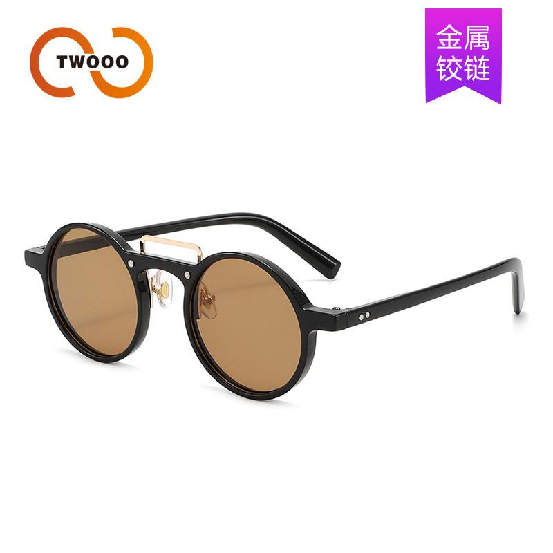 Two circles, fashionable small round frame, retro sweet and cool sunglasses, European and American design sense, double beam trendy sunglasses T