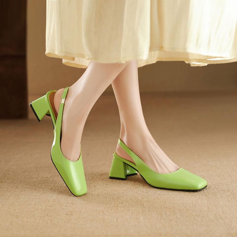 Square Toe Design Patent Leather Women Shoes Chunky Heels Summer Women's Pumps Slingbacks Candy Colors Sandals for Women WSH5310