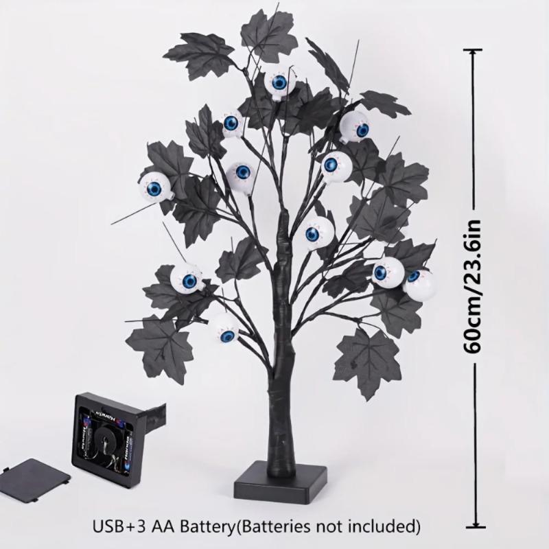 Halloween Eyeball Tree LED Light with Black Leaves Tabletop Ornament for Indoor Halloween Party Home Haunted House Spooky Festival Decor