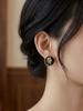 Vintage Gold Coin Stud Earrings for Women - Black Enamel Roman Cameo Medallion Portrait Statement Jewelry Gift