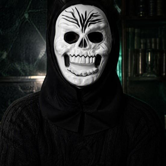 Soft Plastic Horror Masque Halloween Ghost Full Face Masque, Screaming with Realistic Fanged Skull Prop Hood, Scary Costume Accessory for Cosplay