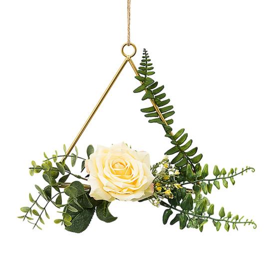 Yousheng Floral Hoop Wreath, Metal Wall Hanging with Flower Decor, Durable Wear-Resistant Floral Hoop Wreath, for Garden Balcony Windowsill