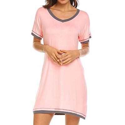 Yaz Gecelikler Kadınlar için Kısa Kollu Gecelik V Yaka Gecelik Rahat Uyku Gömlek Gevşek Rahat Pijama Pijama