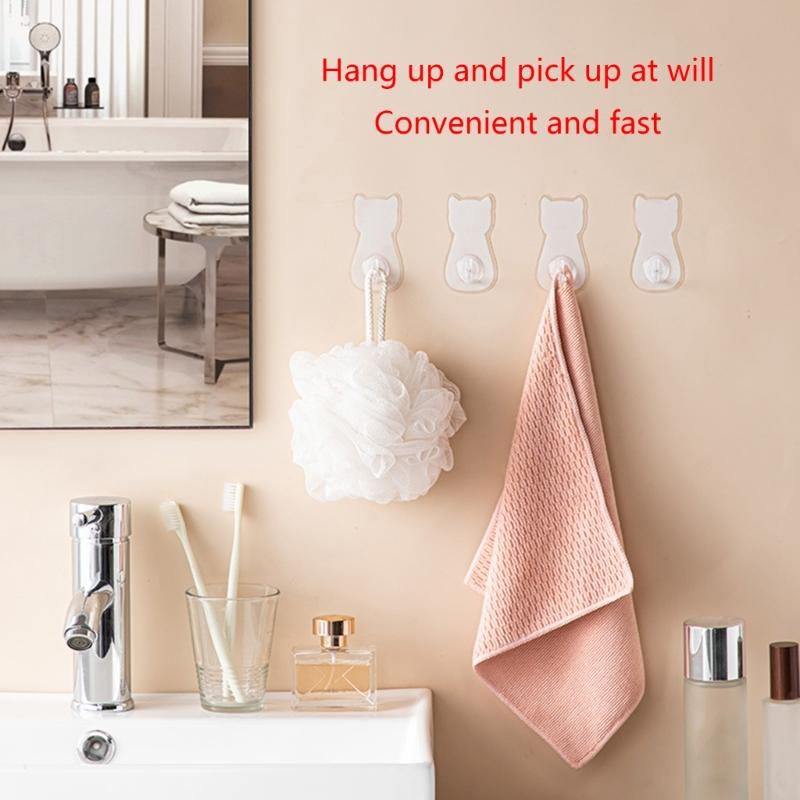 4pcs Waterproof Adhesive Hook for Bathroom Kitchen Cute Cats Door Hanger Holder Clothes Towel Racks Wall Decoration
