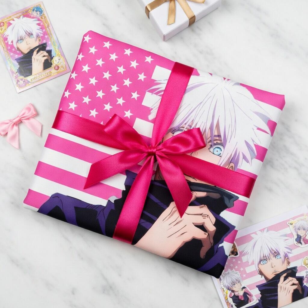 Pink Us Flag Style White Hair Anime Boy Tapestry Flat Print Wall Hanging Aesthetic Room Decor For Dorm Bedroom Living Room