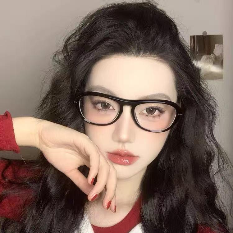 European and American retro babes oval flat glasses women's advanced sense big face thin blush sunglasses sun protection sunglasses men