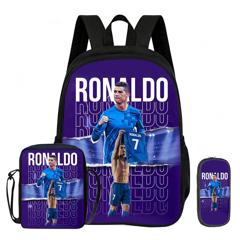 Apprendre, Sac à dos d'école de voyage, Trousses à crayons, Sac à dos de sport Ronaldo Ensemble 3 pièces Sac à dos Star de football Rucksack Cadeau