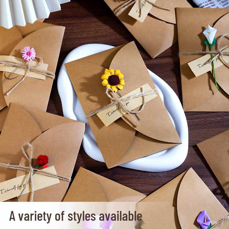 Handcrafted Retro Kraft Dried Flower Greeting Card for Birthdays & Father's Day