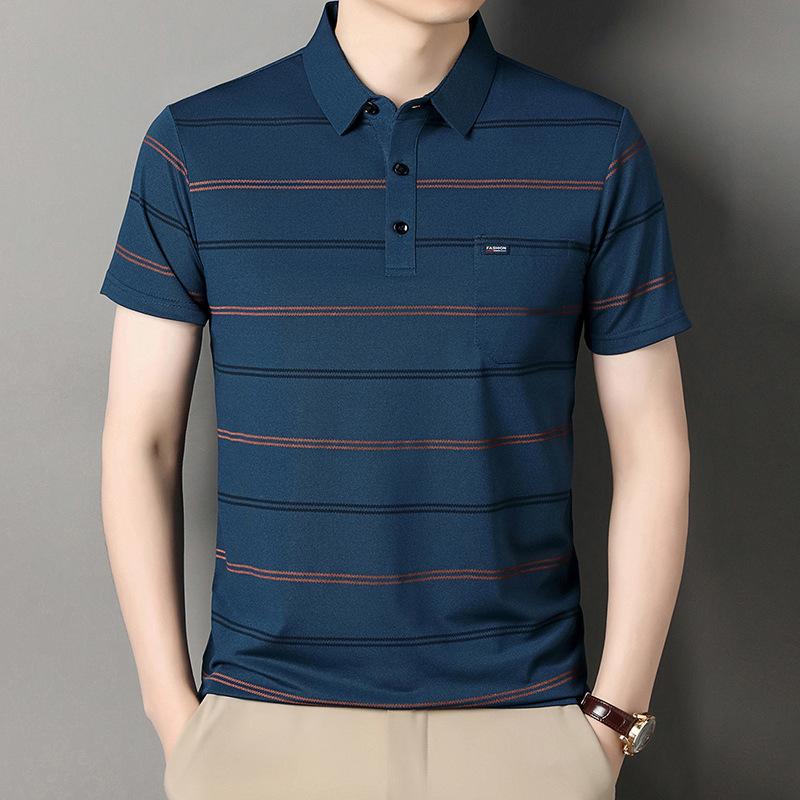 Summer Men's Striped Short Sleeve Polo Shirt Fashion Business Casual Lapel Pocket Half Sleeve Sports Breathable T-shirts