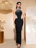 Pearl neck dress sleeveless off-the-shoulder sexy slim-fitting hip-wrapped mid-length dress party evening dress Europe, America