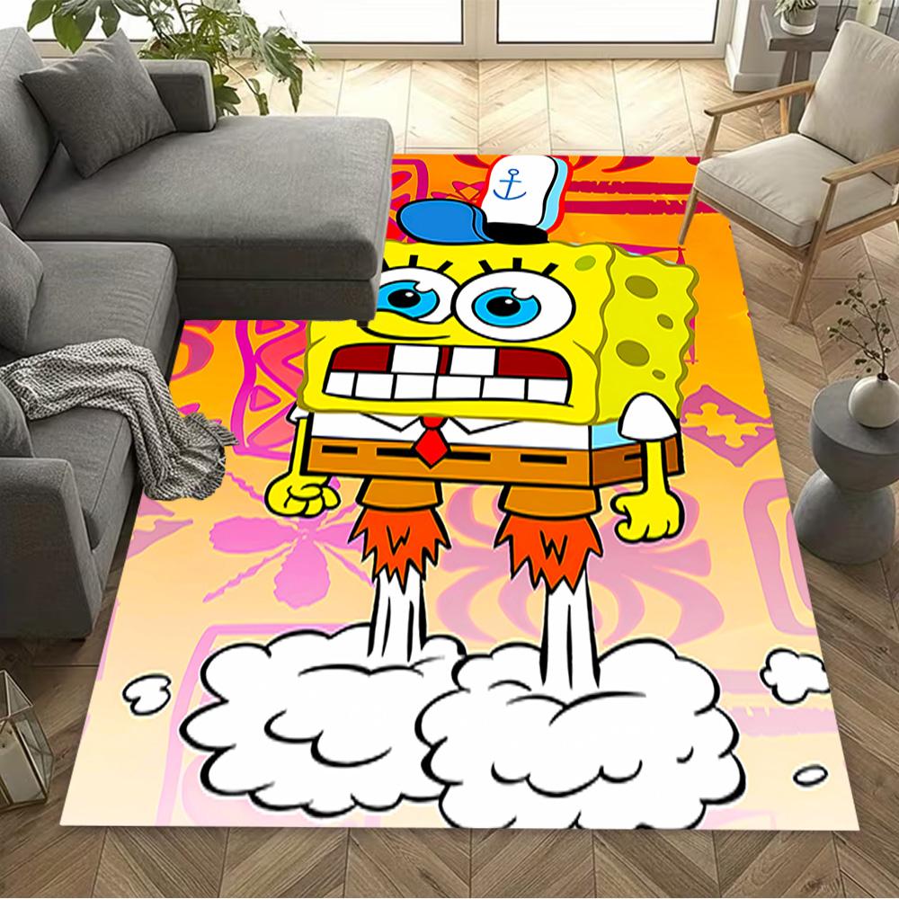 Yellow Spongebob Happiness Area Rug Design for Foyer Dining Room Study room Hallway Anti-slip Rug Decorate Offices