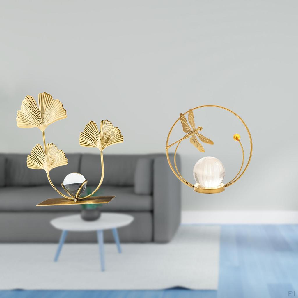 y Crystal Sphere Sculpture Bookshelf Ornament Modern Metal Figurine Decorative Stand for Bedroom