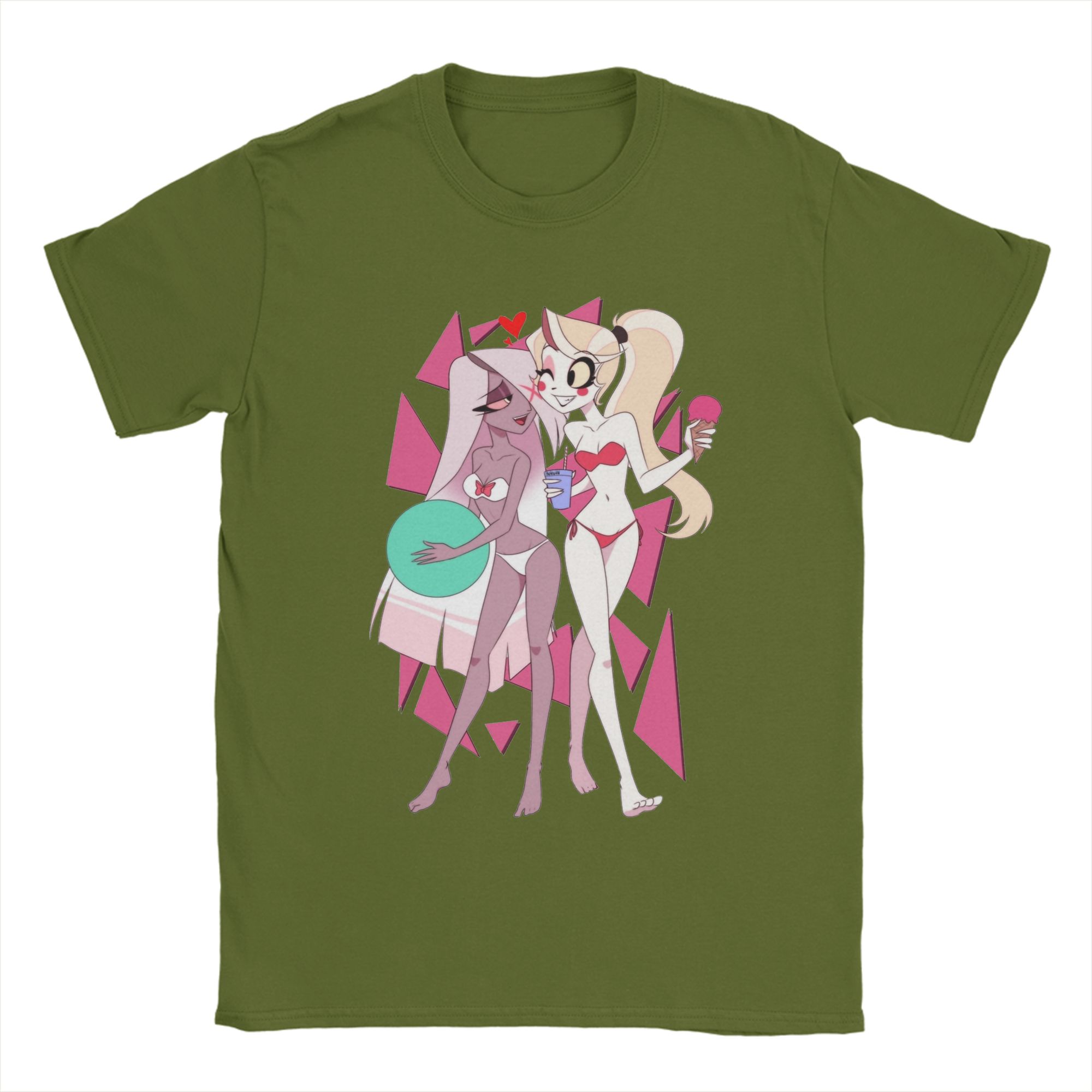 

Charlie and Vaggie Bikini Hazbins Hotels T-Shirts for Men Vintage Pure Cotton Tees Round Collar Short Sleeve T Shirts Clothing 4XL