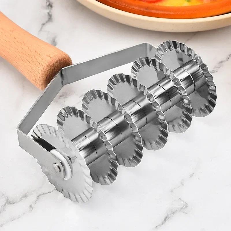 Stainless Steel Manual Noodle Pasta Maker Roller Cutter Wooden Handle Machine Pressing Pizza Dough Knife Kitchen Helpers Tools