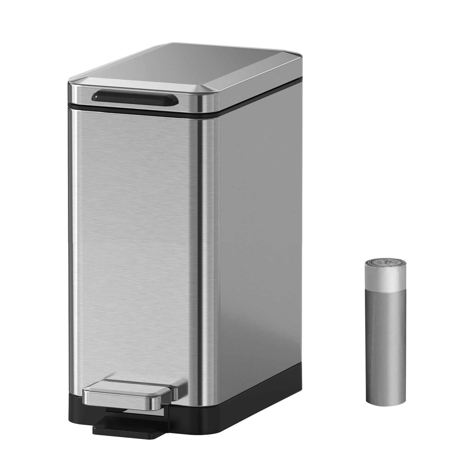 Mbillion Stylish Slim Pedal-Operated Trash Can, Stainless Steel, 10 Liter Capacity, Bathroom Trash Can, Deodorizing Dustbin, Food Waste Storage, Trash