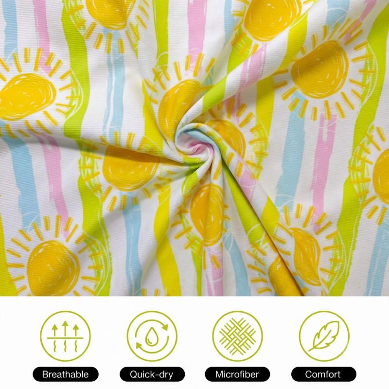 Kids Hooded Beach Towel With Sun Stripe Print Quick Dry Microfiber Cover-Up Swimming Pool Vacation