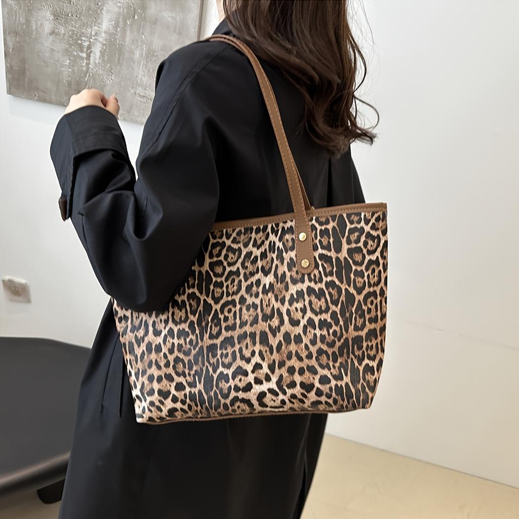 European And American Large Capacity Fashionable Ins Personality Leisure Autumn New Leopard Print Suit Shoulder Tote Bag