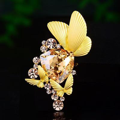 Fashionable Butterfly Large Crystal Brooch Anti-Light Nude Gold Personalized Chest Flower Fashionable OL Style Princess Pin