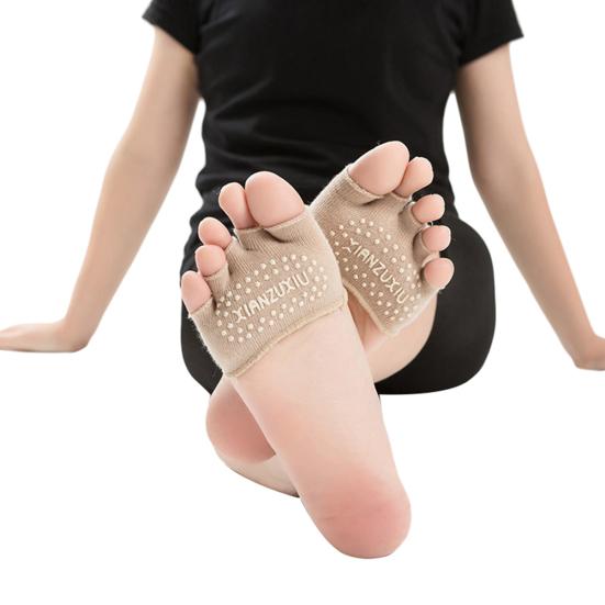 

Женские носки-полупальцы противоскользящие невидимые с пятью открытыми пальцами для танцев, йоги, фитнеса, спорта хаки