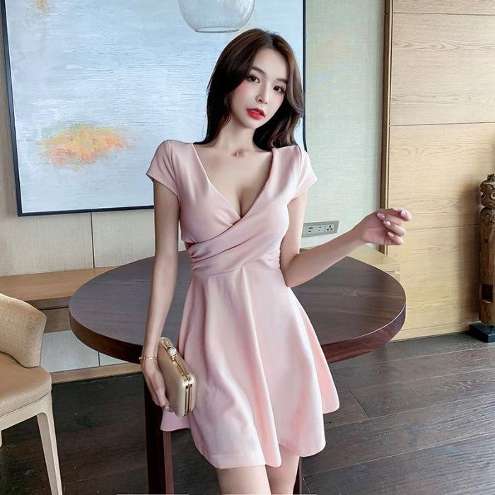 Nightclub women s clothing fashion deep v low-cut waist to cover the belly a-word skirt temperament backless small pendulum skirt night sexy dress S хаки
