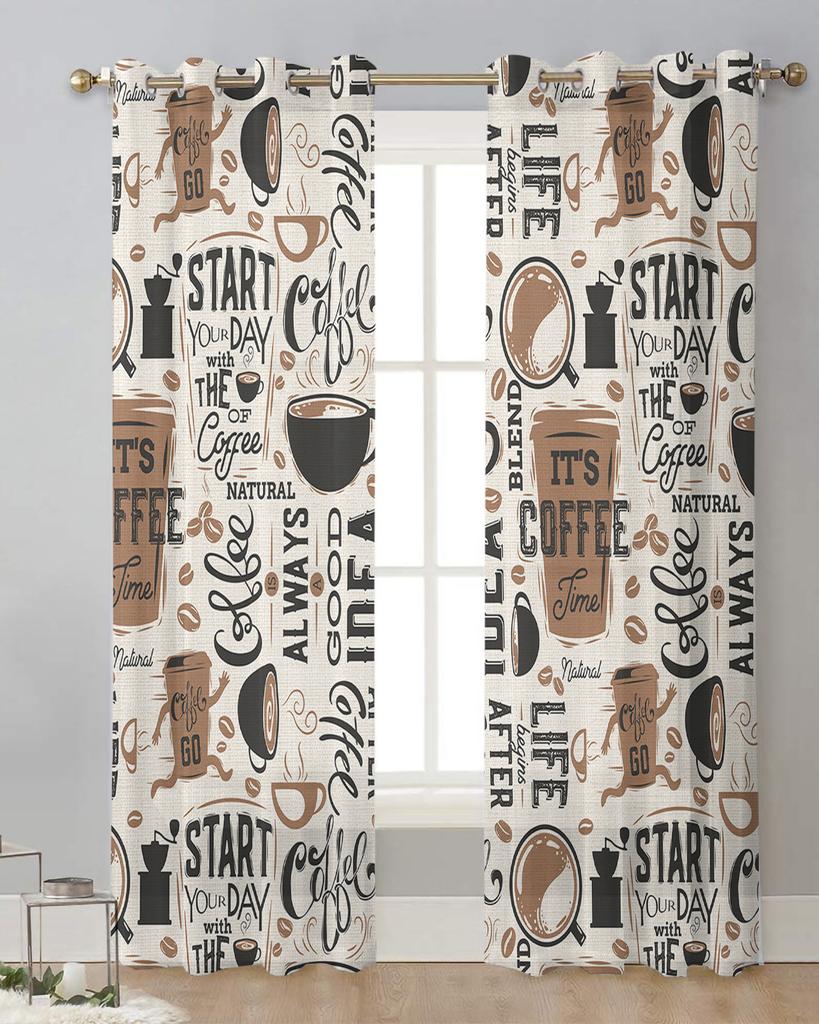 Coffee Coffee Beans Coffee Cup Sheer Curtains for Living Room Decoration Window Curtains Kitchen Tulle Voile Organza Curtains