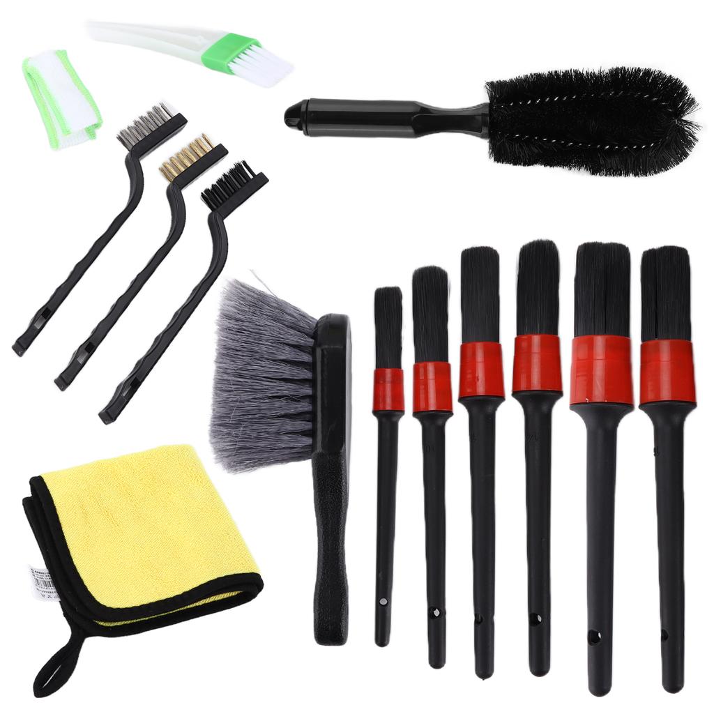 14 st Bilvårdsborstkit Mikrofiberduk för Rengöring Hjul Interiör Instrumentbräda Motor