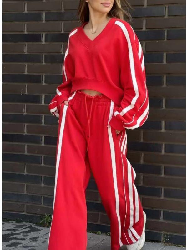 

Женский повседневный комплект с длинным рукавом и брюками - Весна/Осень 2024 Европейский и американский стиль, комплект из двух предметов 2XL красный