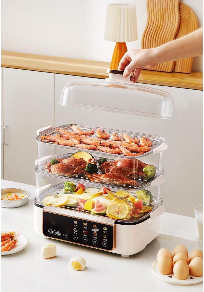 German Electric Steamer: Three-Layer, Large Capacity with Timer, Anti-Dry Protection for Stewing and Cooking.