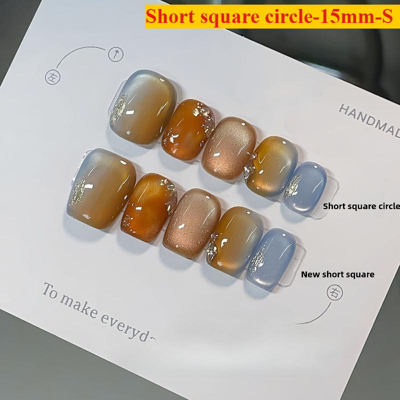 New Autumn&Winter Amber Smudging Design Candy-colored Cat's Eyes Handmade Press On Nails Short Fake Nails Gift for Girls&Women