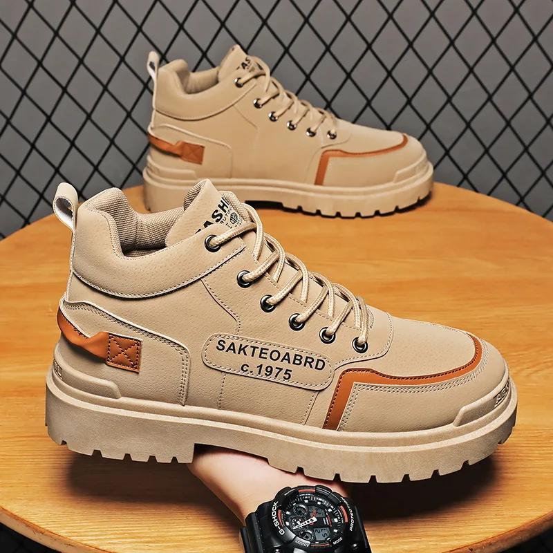 

Модные мужские универсальные ботинки, водонепроницаемые, износостойкие, походные ботинки, осень 2024, новые высокие кроссовки, мужские повседневные ботинки на платформе 39 хаки