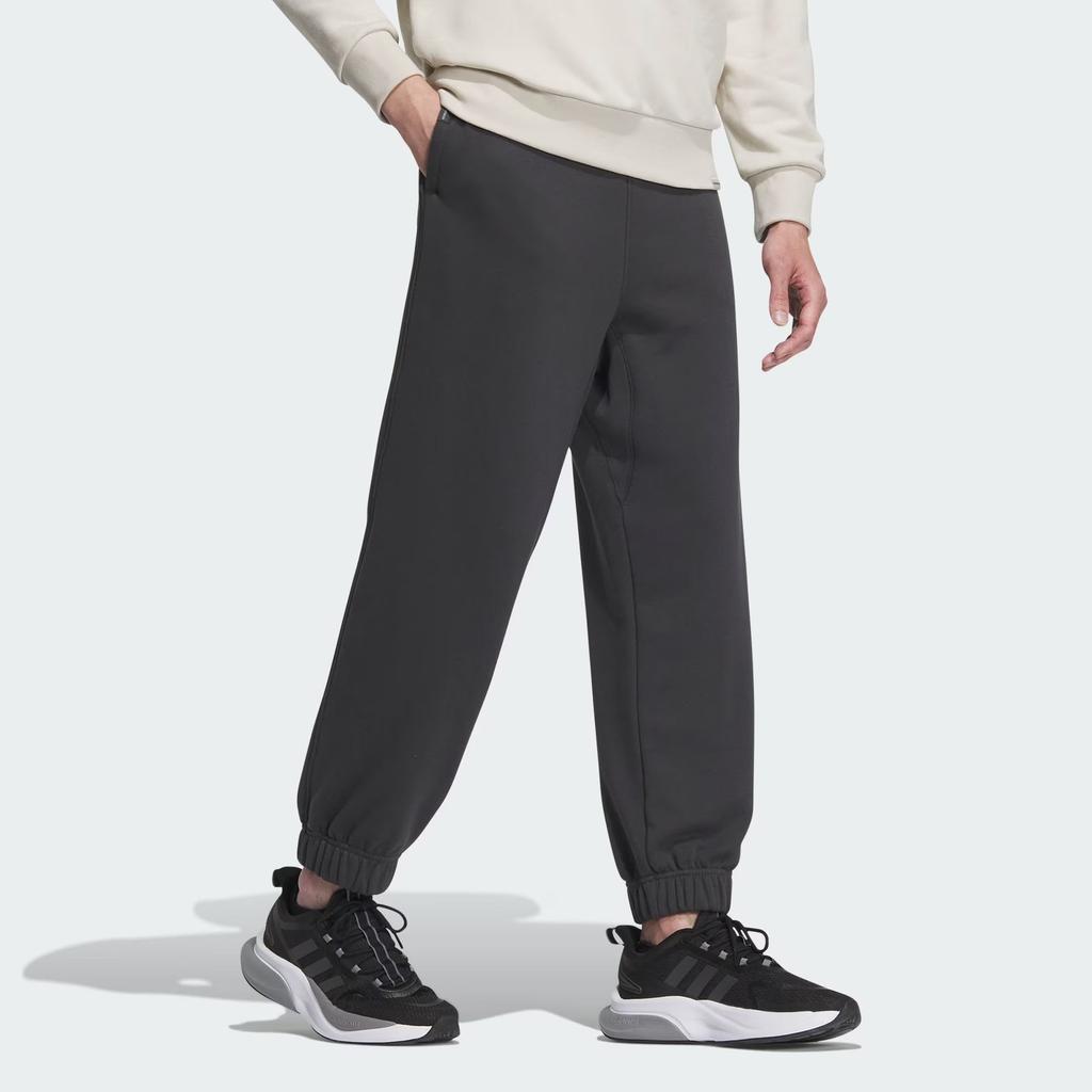 Adidas Knitted Sweatpants Men's Carbon Black Moderate Cuffed Pants IS7424