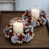 Christmas Candlestick Wreath Red Fruit Artificial Flowers Candle Ring Xmas New Year Table Decoration Candle Holder Garland