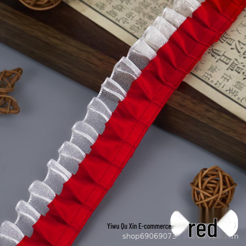 Doppellagiges 4 cm gefaltetes Polyester-Chiffon-Spitzenband mit Herzdesign