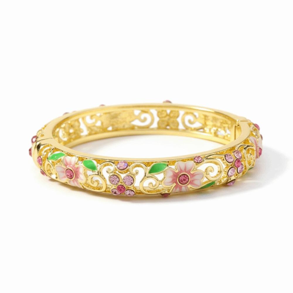 

Alloy Cloisonne Bracelet Colored Enamel Hollow Out Traditional Bangle Openwork Engraving Ethnic Bracelet Ethnic Style