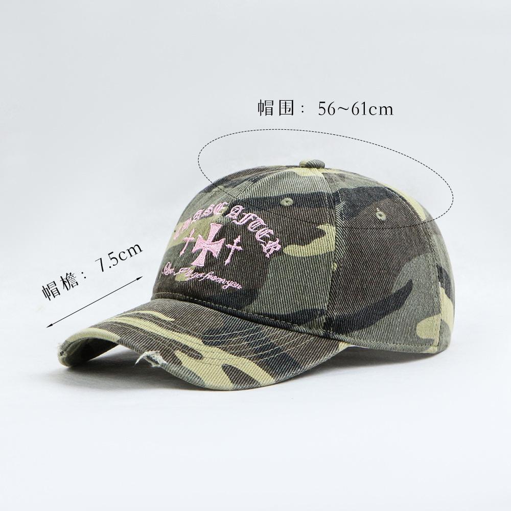 American Retro Old Cross Embroidery Camouflage Baseball Cap Women Versatile Face Small New Casual Soft Top Sun Baseball Cap Men