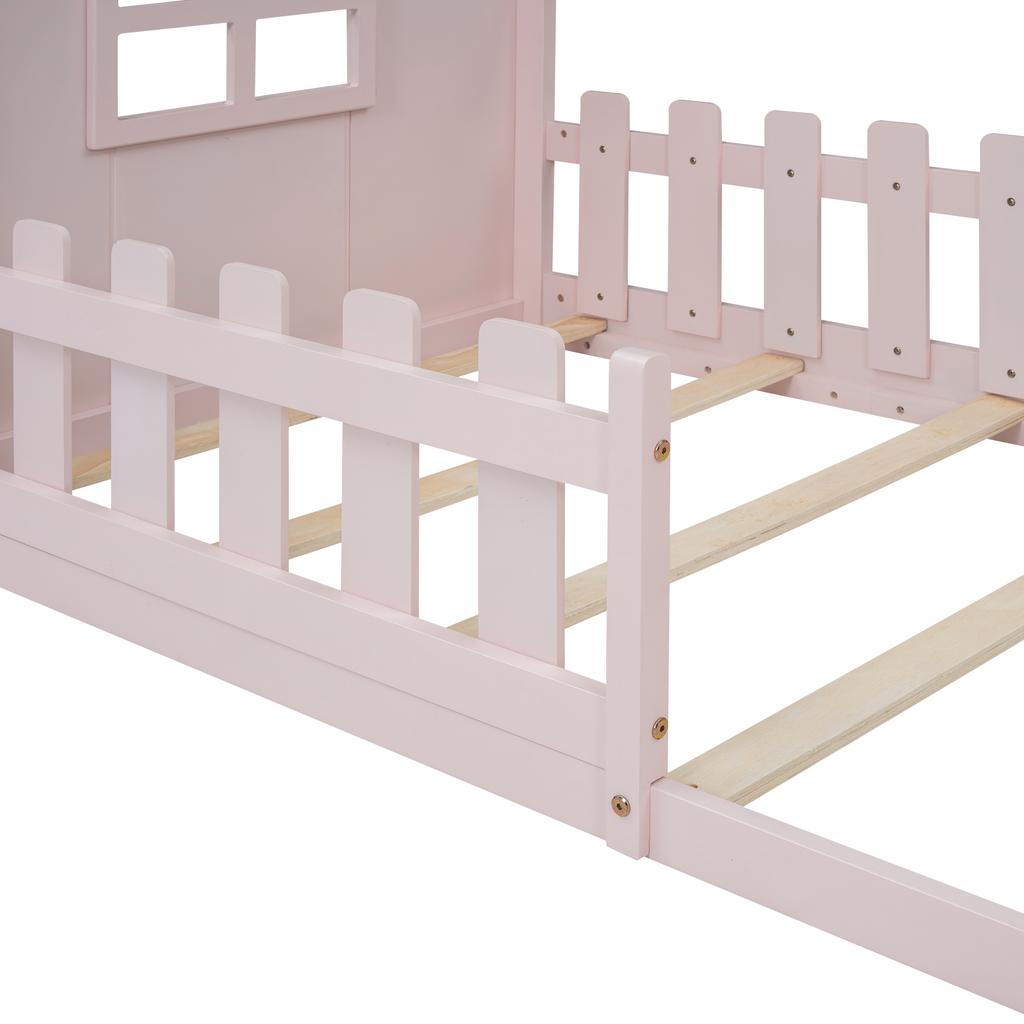 90*200cm Düz Yatak, Çocuk Yatağı, Ev Raylı, Pembe