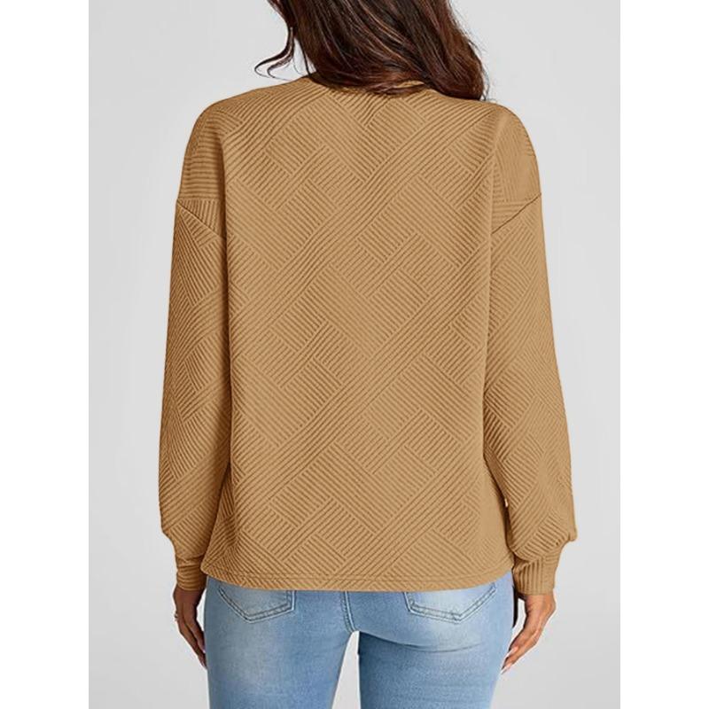 Autumn Winter Round Neck Solid Loose Casual Sweatshirt Women Long Sleeve Pocket Simple All-match Pullover Top