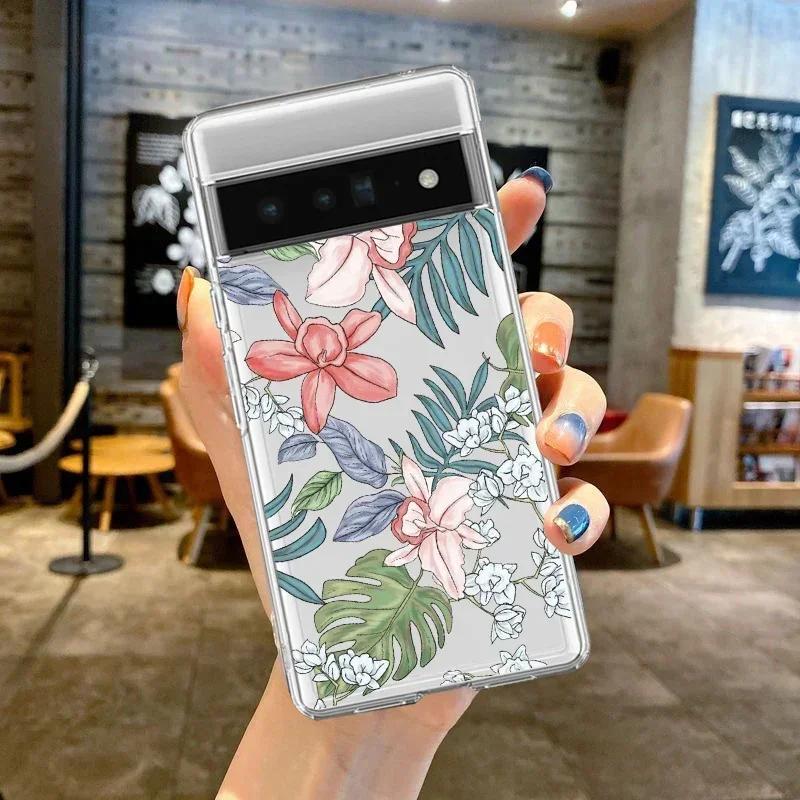 

Прозрачный чехол для телефона с рисунком цветов и листьев для Google Pixel 7 Pro Мягкий TPU чехол для Pixel 8 8Pro 6Pro 9 Pro XL Прозрачный чехол-сумка с тюльпанами Pixel 7