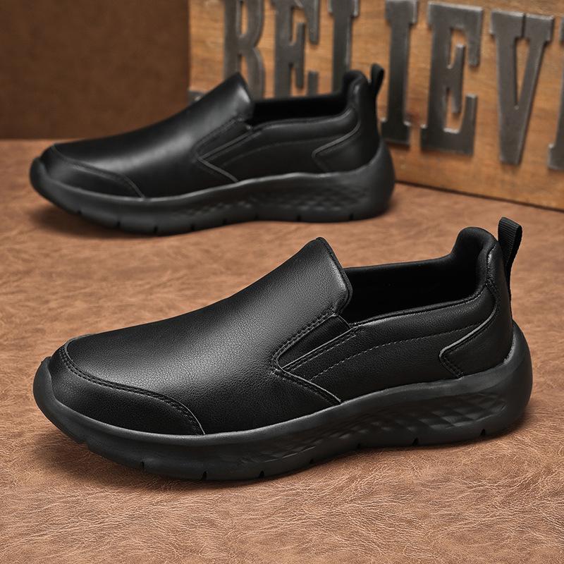 

Мужские туфли для пожилых людей большого размера, чисто черные, с мягкой подошвой, повседневные кожаные туфли на одной педали, легкие и нескользящие, обувь для ходьбы для утренней зарядки 45 39 чёрный