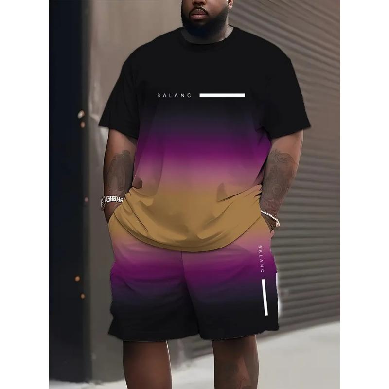 Summer Color Printed Fashionable Loose Sportswear Men's Plus Size Short Sleeved Daily Comfortable Two-piece Sport Wear