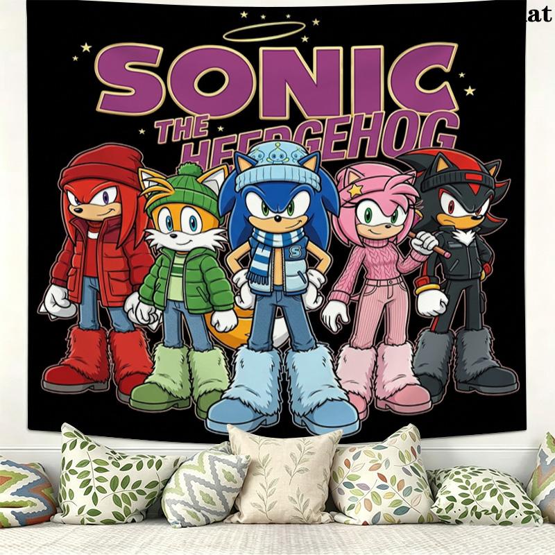 Sonic Hedgehog Wall Tapestry Aesthetic Wall Hanging Printed Fabric Blanket Decorative Tapestries For Bedroom Living Room Home Decor