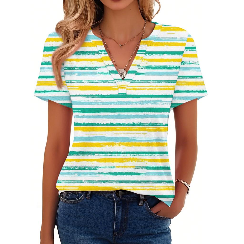 Camicia Estiva da Donna a Maniche Corte con Scollo a V Business Casual T-Shirt Larga Abbigliamento Moda Trendy Top