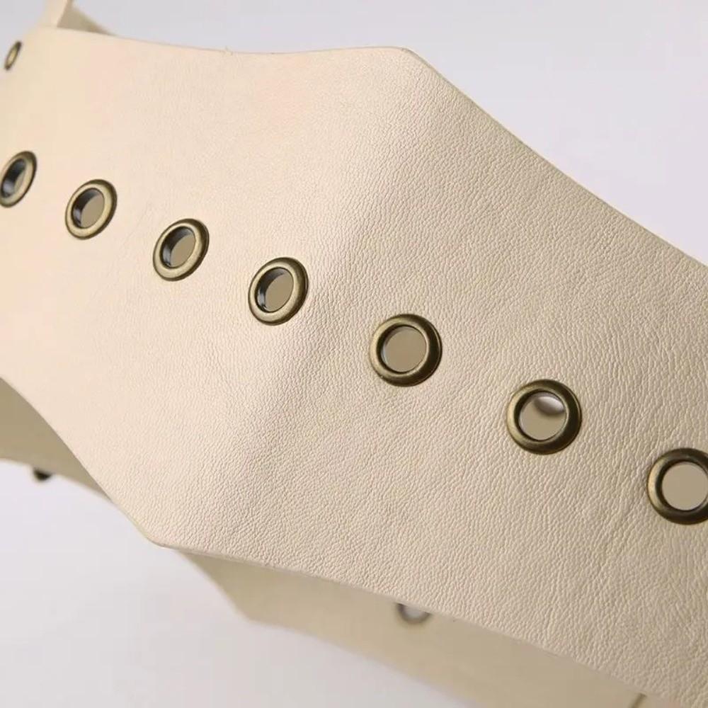 Round Eyelet Pockets Waist Strap Vintage Pu Leather Belt Trouser Decorative Waistband Hiking
