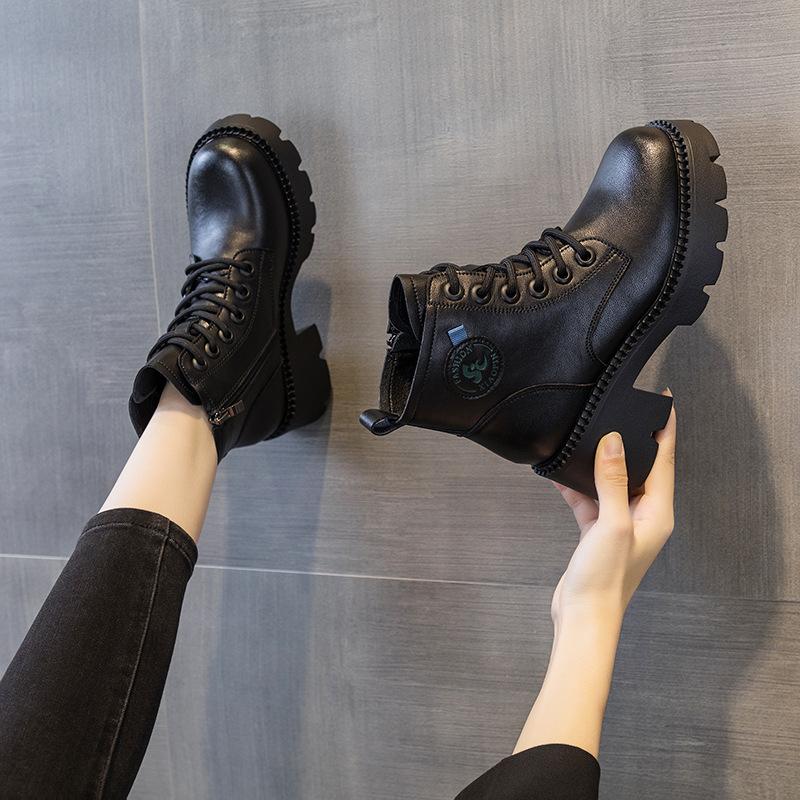 Martin Boots Women's 2025 Autumn and Winter New Fashion British Style Short Boots Fashion Leather Surface Thick Sole Heightening Retro Boots Women