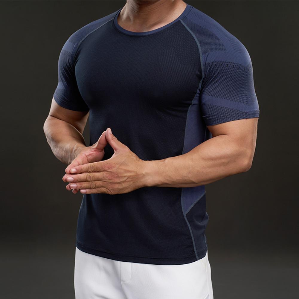 Summer Spliced Contrasting Ragdoll Sleeves American Style Casual Short-sleeved T-shirt Fashionable Sports Slim Elastic Fitness Outdoor T-shirt