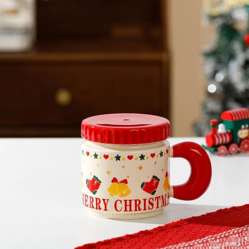 

400 мл Рождественская керамическая кружка Персонализированная чашка для воды с крышкой Санта-Клаус Пряничный человечек Кофейная чашка Завтрак Молочные чашки Рождественский подарок 400ML