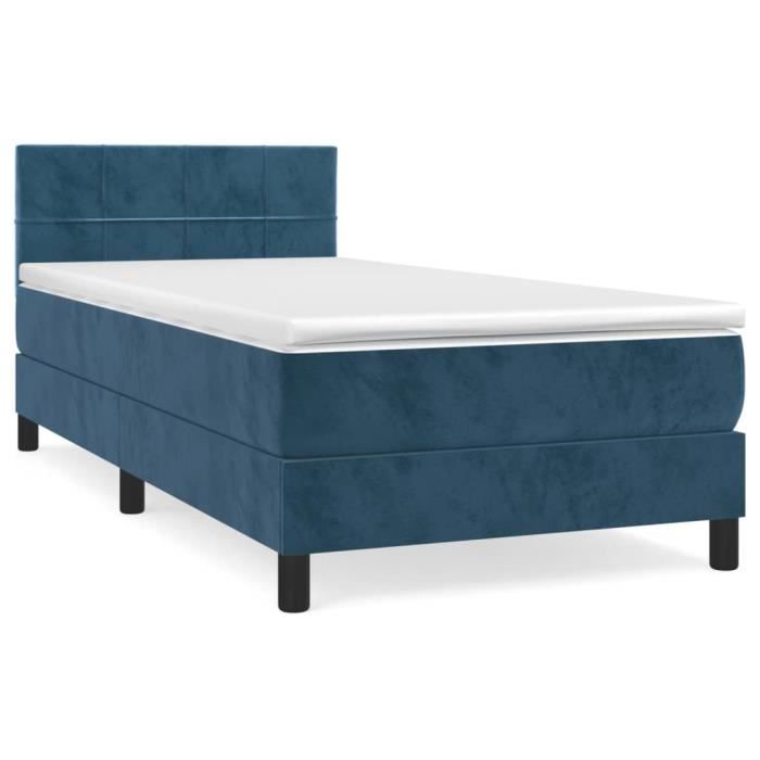 3141279 vidaXL Lit à sommier tapissier avec matelas Bleu foncé 90x190 cm