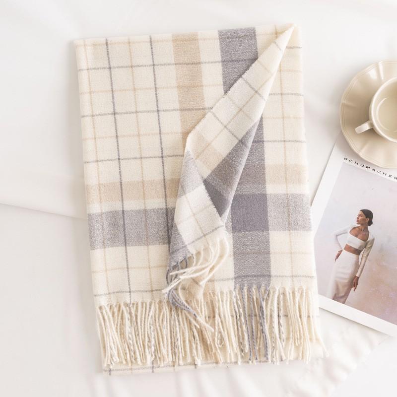 Womens Plaid Scarf Faux Cashmere Long Shawl Winter Warmth Neck Protection Commute