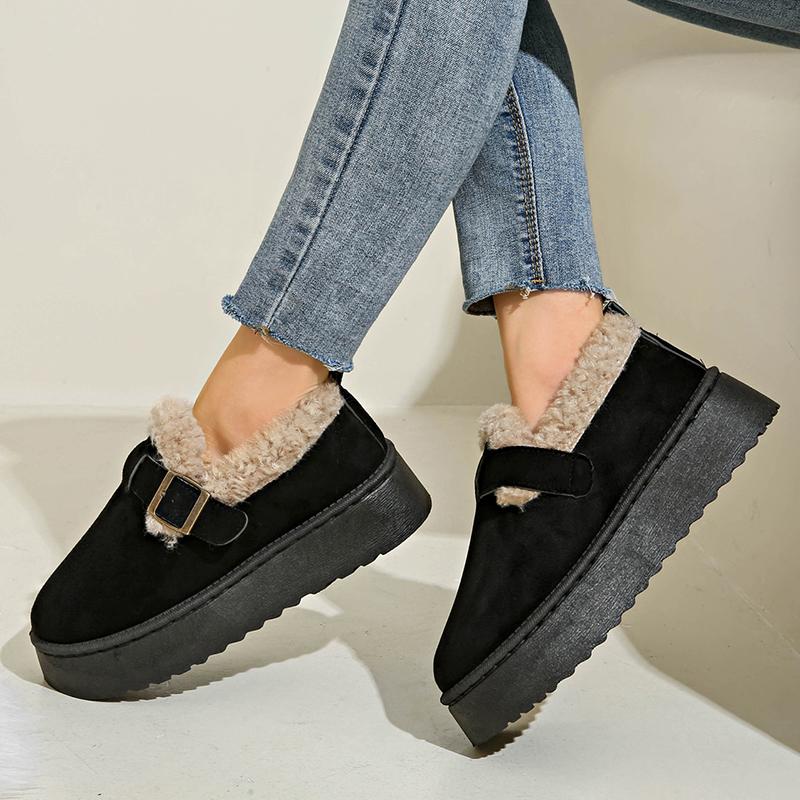 Fashion Buckle Thick Sole Thicken Plush Snow Boots Winter Warm Cotton Padded Shoe Women Plus Size Comfort Non Slip Platform Casual Boots